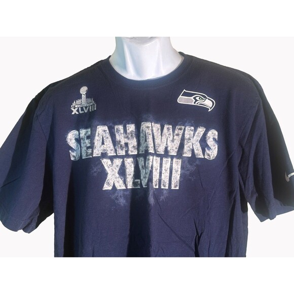 NFL SEATTLE SEAHAWKS SUPER BOWL XLVIII Short Sleeve T-Shirt Blue XL - Picture 2 of 5